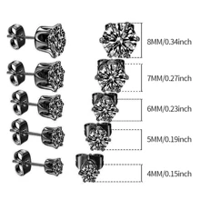 5 对男士水晶耳钉 不锈钢黑色方晶锆石耳钉 时尚珠宝 - 黑色 - 查看 2