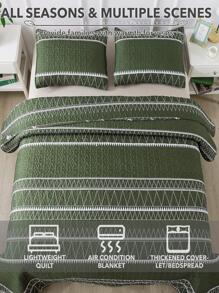 Geometric Pattern Quilted Bedspread Set - Dark Green - View 4