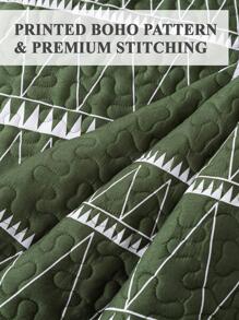 Geometric Pattern Quilted Bedspread Set - Dark Green - View 6