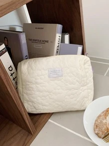 1pc Flower Quilted Makeup Bag - White - View 3