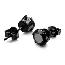 5 对男士水晶耳钉 不锈钢黑色方晶锆石耳钉 时尚珠宝 - 黑色 - 查看 5