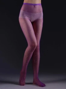 Rhinestone Decor Fishnet Tights - Purple - View 2