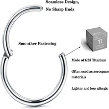 2pcs Stainless Steel Hinged Segment Nose Ring Hoop, For Nose, Septum, Lip, Cartilage, Helix, Piercing Jewelry - Silver - View 3