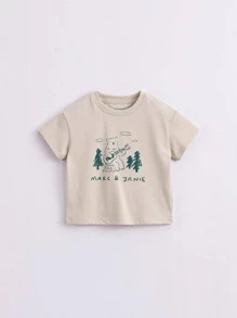 MARC&JANIE Áo thun ngắn tay cổ tròn in hình hoạt hình thông thường dành cho bé trai trẻ cho các hoạt động ngoài trời, mùa hè - Màu Khaki - Xem 8