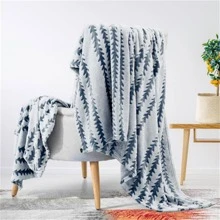 Two-Pack Set of Blue Striped Flannel Plush Blankets, 80" x 90", Ideal for Beds or Sofas with Reverse Print Design - Baby Blue - View 5