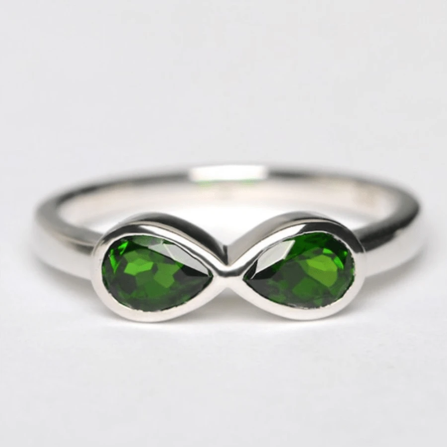 精美方晶鋯石蝴蝶結裝飾戒指適合女士日常裝飾 - 綠色 - 查看 1