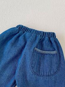 Bebé Jeans zanahoria unicolor de cintura elástica - Azul lavado oscuro - Ver 4