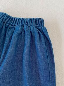Bebé Jeans zanahoria unicolor de cintura elástica - Azul lavado oscuro - Ver 3