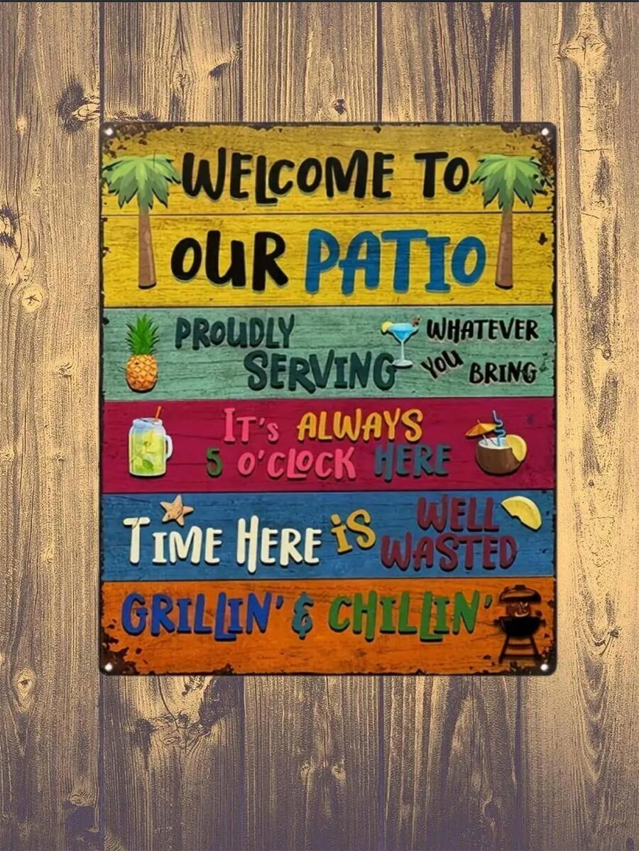 1pc Wander Prints Welcome Patio Sign - Birthday Gift For Men Women Christmas Gifts For New Home Friends Neighbor - Classic Metal Signs 12x8 Inch - Multicolor - View 1