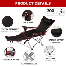 Removable Footrest Reclining Camping Chair - 黑色 - 查看 8
