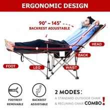 Removable Footrest Reclining Camping Chair - 黑色 - 查看 7