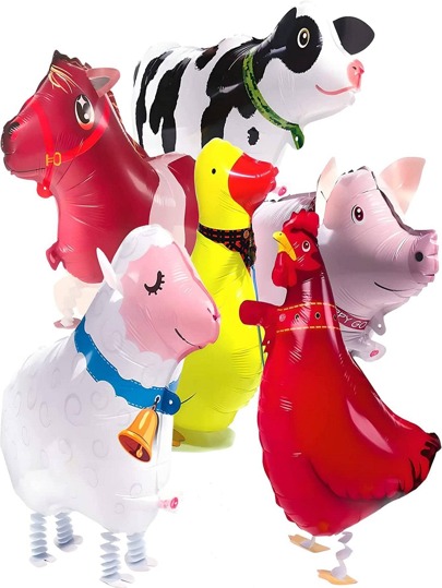 6 Packs Walking Dog Cat Animal Balloons Dog Cat Theme Farm Animal Balloon Birthday Party BBQ Party Decoration Walking Pony, Duck, Rooster, Cow, Pig, Sheep Foil Balloons