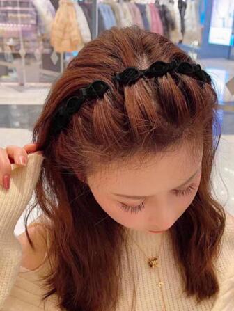 1入款女士實色時尚發帶，用於頭髮裝飾