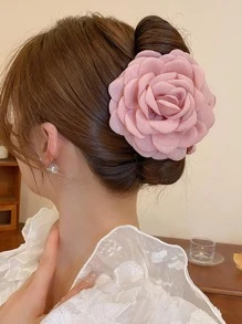 花朵装饰发夹，适合女孩日常发型，休闲优雅发夹，发夹，发夹 - 粉色 - 查看 3