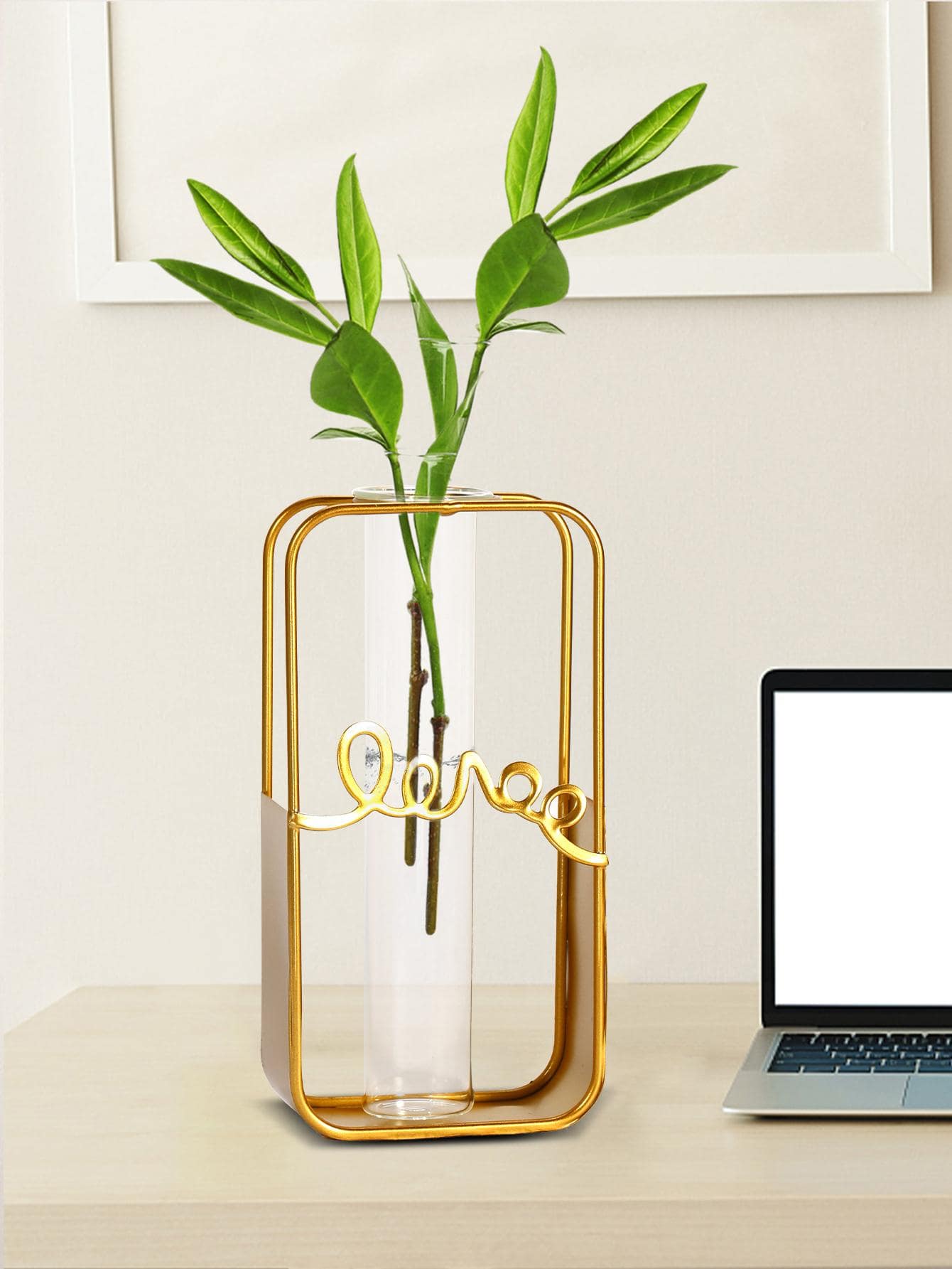 1pc Nordic Style Wrought Iron Geometric Hydroponic Wall Hanging Decoration - Gold - View 1