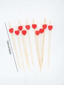 10 piezas Palillo de dientes de bambú desechable fruta creativo con adorno de corazón desechable para de fiesta de cumpleaños - Rojo - Ver 2