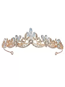 1pc Women Rhinestone Decor Crown Design Glamorous Bridal Headband For Wedding Royal Tiaras Valentine's Day Accessories - Gold - View 6