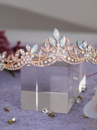 1 st Kvinnor Rhinestone Decor Crown Design Glamorös brudpannband för bröllop Royal Tiaras