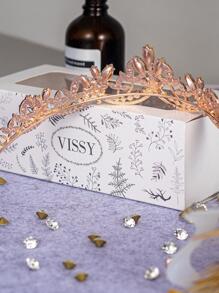 1pc Women Rhinestone Decor Crown Design Glamorous Bridal Headband For Wedding Royal Tiaras Valentine's Day Accessories - Gold - View 5