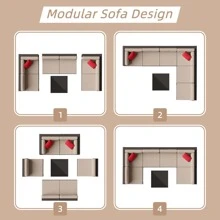 Vongrasig 7 Pieces Outdoor Patio Furniture Sets, Outdoor Sectional Rattan Sofa, PE Manual Weaving Wicker Patio Conversation Set With Cushion, Glass Table - Beige - View 6