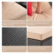 Vongrasig 7 Pieces Outdoor Patio Furniture Sets, Outdoor Sectional Rattan Sofa, PE Manual Weaving Wicker Patio Conversation Set With Cushion, Glass Table - Beige - View 3