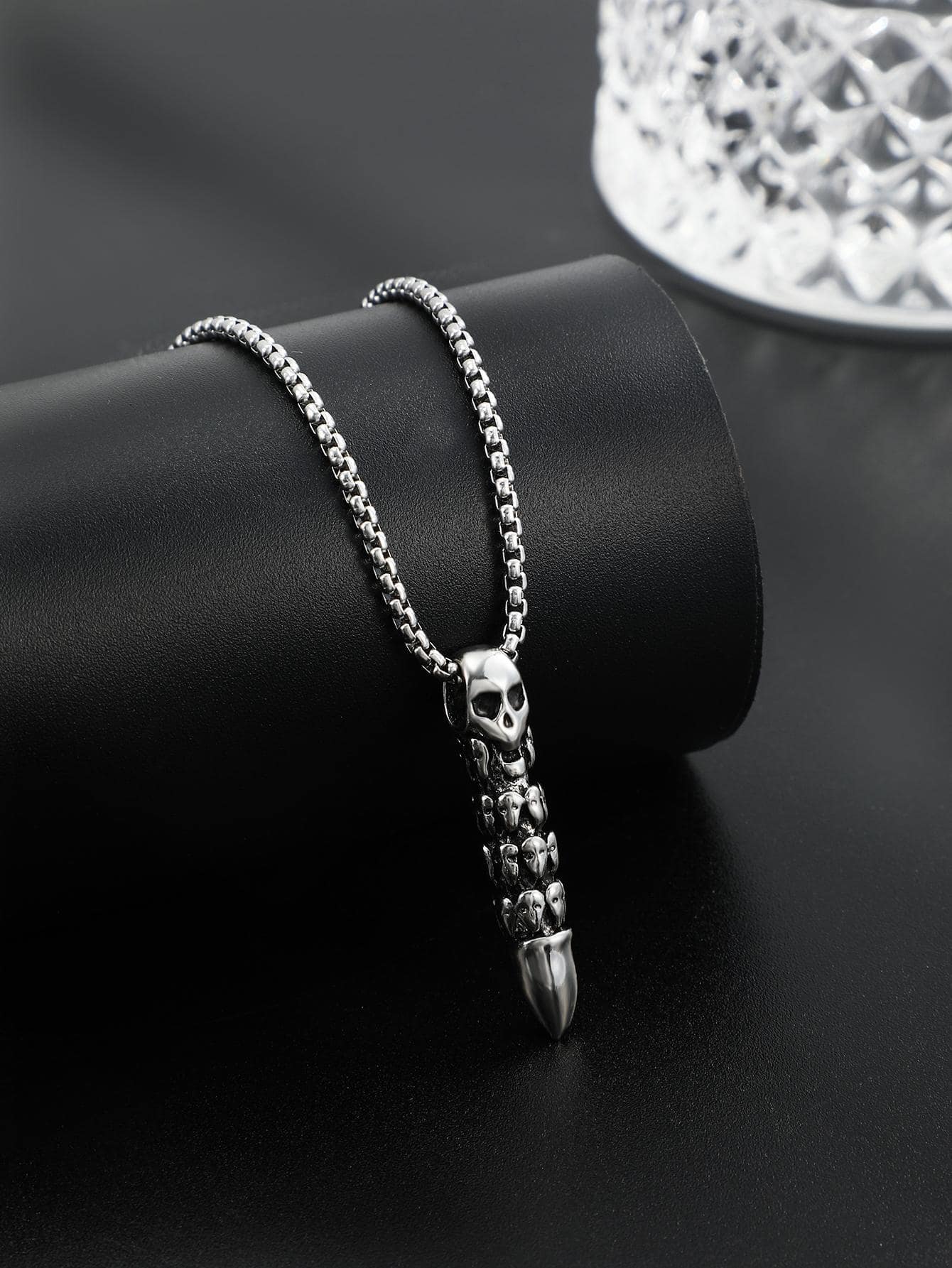 Men Stainless Steel Skull Decor Bullet Pendant Necklace For Daily Decoration For A Stylish Look - Silver - View 1