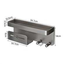 1pc Aluminum Alloy Bathroom Storage Rack, Modern Punch-free Shelving Storage Unit For Bathroom - Light Grey - View 5