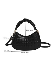 Embossed Detail Hobo Bag Ruched Handle Black