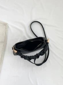 Embossed Detail Hobo Bag Ruched Handle Black