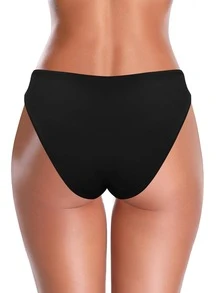 SHEKINI Solid Twist Detail Cut Out Bikini Bottom - Black - View 2
