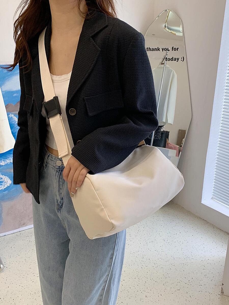 女士撞色大容量尼龍單肩包可折疊軟托特包素色中碼03*15*19cm