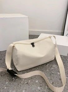 女士撞色大容量尼龍單肩包可折疊軟托特包素色中碼03*15*19cm - 白色 - 查看 4