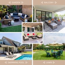 Vongrasig 7 Pieces Outdoor Patio Furniture Sets, Outdoor Sectional Rattan Sofa, PE Manual Weaving Wicker Patio Conversation Set With Cushion, Glass Table - Beige - View 4