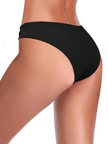 SHEKINI Solid Twist Detail Cut Out Bikini Bottom - Black - View 6