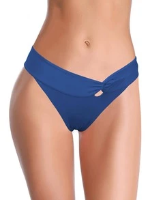 SHEKINI 素色扭結細節泳衣下裝 - 藍色 - 查看 3