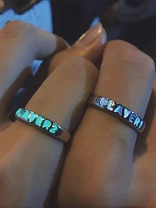 2入組/套情侶夜光戒指適合日常裝飾打造時尚外觀 - 銀色 - 查看 1