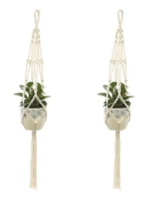 1pc Woven Plant Hanger, Modern Polyester Hanging Planter Basket For Home Decoration - White - View 1