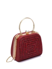 閃光珠光、亮片、奢華、閃亮迷你水鑽裝飾頂部提手晚宴包迷人水晶裝飾適合派對女孩、女士、新娘完美適合派對、婚禮、舞會、晚餐/宴會、雞尾酒 - 紅色 - 查看 4