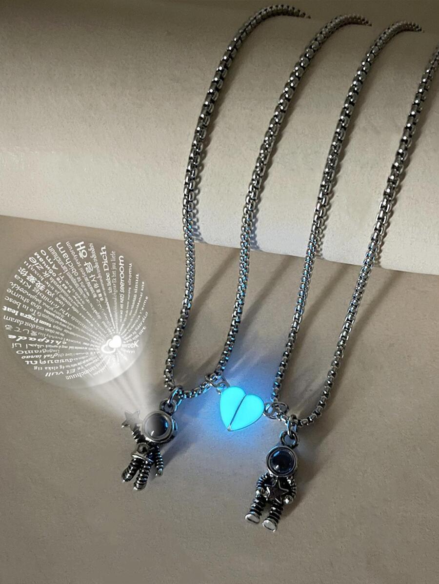 ATLVXJL Bộ 2 chiếc mặt dây chuyền hình trái tim phát sáng trong bóng tối bằng thép không gỉ dành cho cặp đôi, quà tặng ngày Valentine. - Nhiều màu - Xem 1