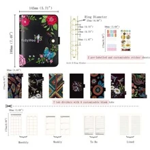 1pc Butterfly & Flower Embroidered Binder Loose Leaf Journal , Modern Portable Loose Leaf Journal For Student - Black - View 8