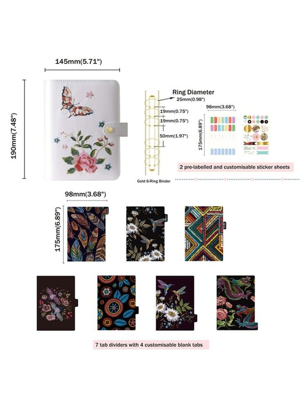 1pc Butterfly & Flower Embroidered Binder Loose Leaf Journal , Modern