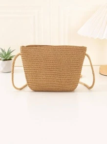 YL 女士迷你卡其色草编休闲手提包，实用多用途