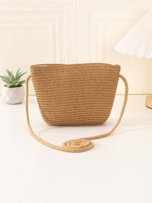 YL 女士迷你卡其色草编休闲手提包，实用多用途