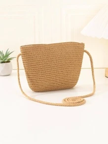 YL 女士迷你卡其色草编休闲手提包，实用多用途