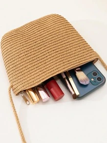 YL 女士迷你卡其色草编休闲手提包，实用多用途