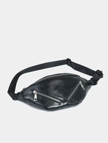 Cangurera minimalista con cremallera delantera unicolor negro - Negro - Ver 4