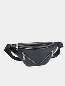 Cangurera minimalista con cremallera delantera unicolor negro - Negro - Ver 3