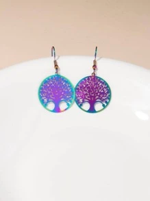 Thép Không Gỉ Tinh Tế Hoa Văn Hình Cây Rỗng Ra Vòng Tròn Tròn Thả Bông Tai Nữ Cho Du Lịch - Nhiều màu - Xem 2