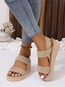 Women Minimalist Slingback Wedge Sandals, Vacation Apricot Elastic Sandals