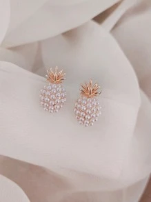 Pendientes Con Diseño De Piña De Perlas Falsas Y Tuerca - Albaricoque - Ver 4